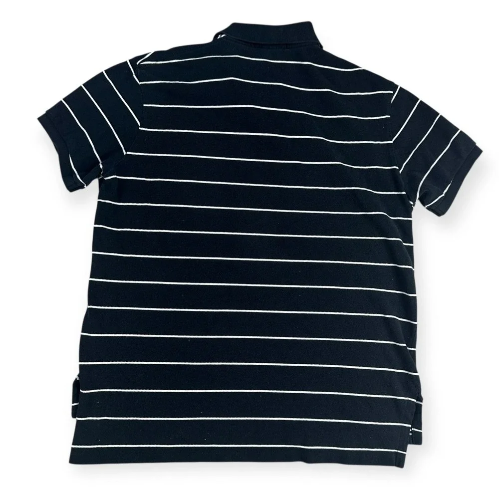 Polo‎ Ralph Lauren Mens Custom Fit Striped Polo Shirt Black White Large Cotton